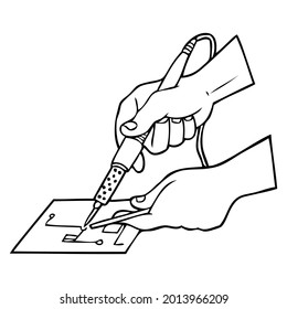 soldering iron line vector illustration,isolated on white background,top view