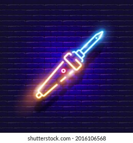 Soldering iron neon icon. Vector illustration for design. Repair tool glowing sign. Construction tools concept.