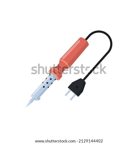 Soldering iron tool with plastic handle and plug. Electronic repair equipment