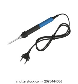 Soldering iron with wire and plug. Soldering tool for electronics on white background. Vector illustration.