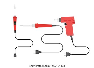 Soldering irons set. Vector illustration in flat style.