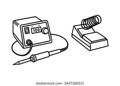 Soldering Station Line Art Illustration for Electronics Repair and DIY Projects