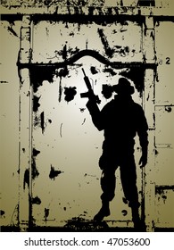 soldier with abstract background-silhouette