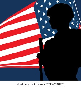 soldier and american flag, veterans day