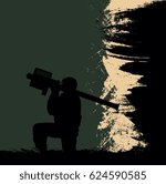A soldier with an anti-aircraft missile system on an abstract background.