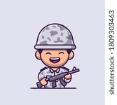Soldier Army With Gun Cartoon Vector Icon Illustration. People Profession Icon Concept Isolated Premium Vector. Flat Cartoon Style