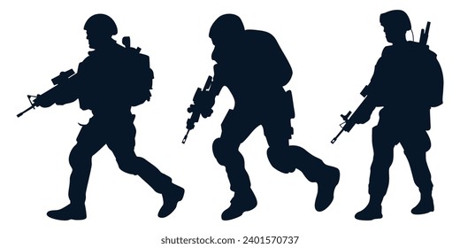 Soldier or army with gun silhouettes vector