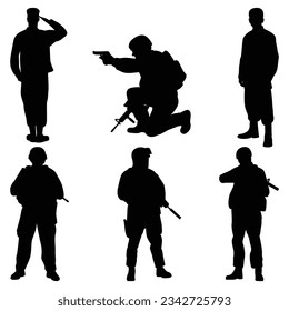 Colección de vectores de siluetas de soldados o del ejército