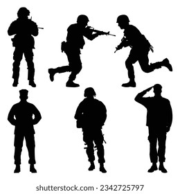 Colección de vectores de siluetas de soldados o del ejército