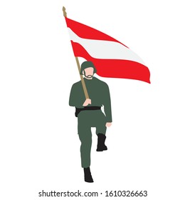 Soldier with Austria flag vector silhouette illustration. Ceremonial day of Austria. Military walk.