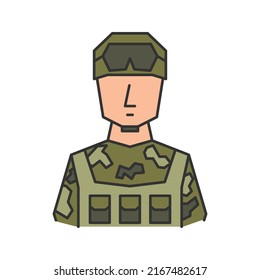 Icono plano vectorial del avatar del soldado