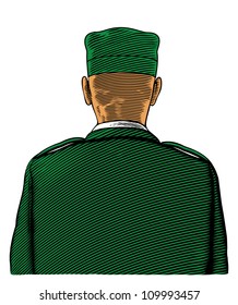 Soldier from back or rear view in engraved style