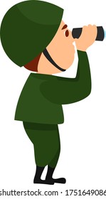 Soldier with binoculars , illustration, vector on white background