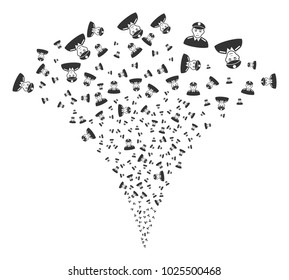 Soldier burst fountain. Vector illustration style is flat iconic symbols. Object fountain done from random symbols as soldier fireworks.