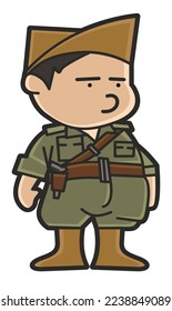 soldado con uniforme de gorro y con pistola