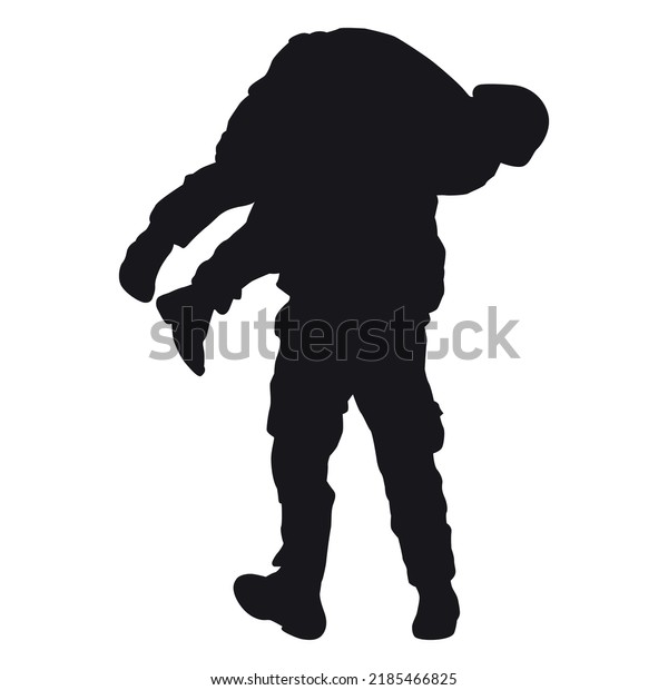 Soldier Carrying Wounded Soldier Silhouette. High\
quality vector