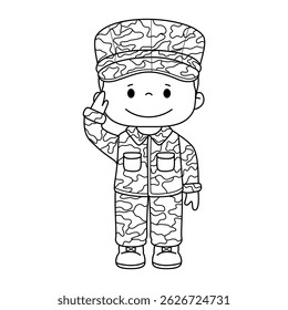 soldier cartoon doodle outline on white background