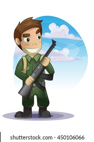 Soldier cartoon with separated layers for game and animation, game design asset 