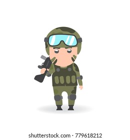 soldier cartoon vector hand drawn on white background
