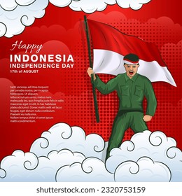 Soldier celebrate indonesia 78th independence day or dirgahayu kemerdekaan indonesia ke 78 banner