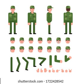 Soldier Character Creation Kit. Create Your Own Pose, Action, Animation. Minimal Design Vector Illustration