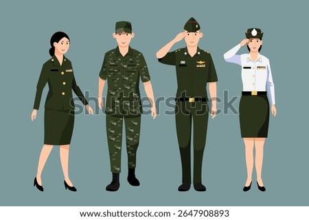 Soldier character set in modern style vector illustration