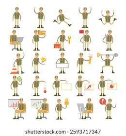 soldier characters in different poses illustration set