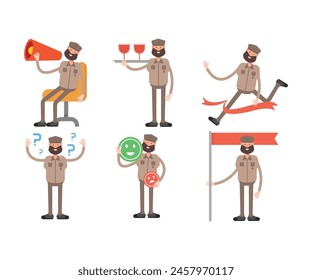 soldier characters set in various poses vector illustration