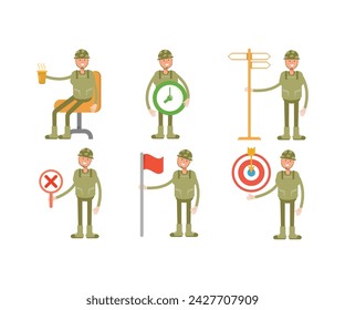 soldier characters in various poses vector set
