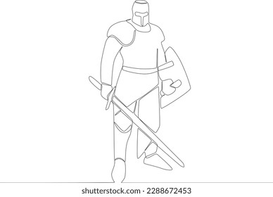 A soldier clad in armor glared at his opponent. Ancient warrior one-line drawing