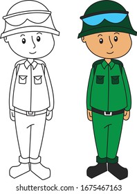 Ocupación/trabajo de dibujo del vector de dibujos cortos de soldados