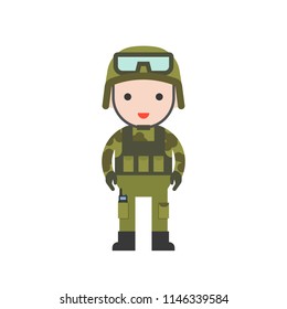 soldier, cute character professional set, flat design.