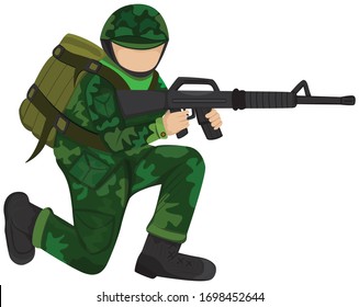 soldado con arma peligrosa aislado de fondo blanco