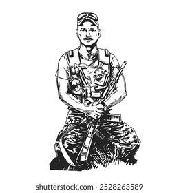 Soldado, defensor, pacificador - desenho gráfico da mão.