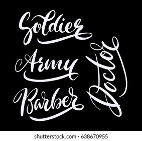 Soldier and doctor hand written typography. Good use for logotype, symbol, cover label, product, brand, poster title or any graphic design you want. Easy to use or change color 