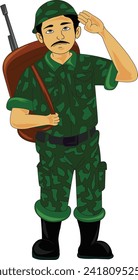 Soldier doing a salute with gun in hand