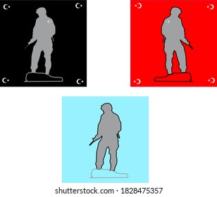 Soldier drawing in 3 different colors . Black,red,blue  