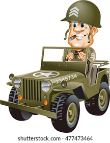 Soldier Driving A Military Jeep Vehicle
