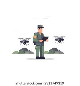 Soldier with a drone vector isolated
