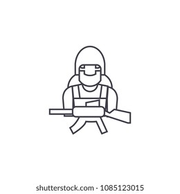 soldier equipment vector line icon, sign, illustration on background, editable strokes