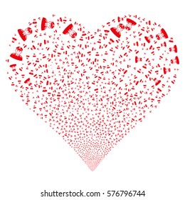 Soldier fireworks with heart shape. Vector illustration style is flat red iconic symbols on a white background. Object love heart constructed from confetti icons.