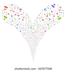 Soldier fireworks stream. Vector illustration style is flat bright multicolored iconic symbols on a white background. Object double fountain done from random icons.