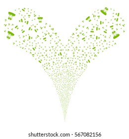 Soldier fireworks stream. Vector illustration style is flat eco green iconic symbols on a white background. Object double fountain made from random design elements.
