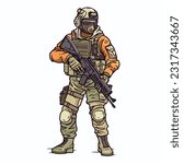 soldier flat fullbody Sticker Bold Colors Contour Vector art