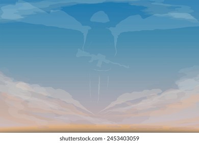 soldier flying with the wings in the sky like a bird. Abstract military background.