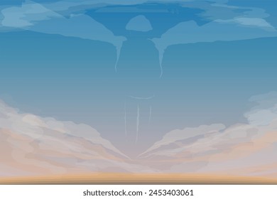 soldier flying with the wings in the sky like a bird. Abstract military background.