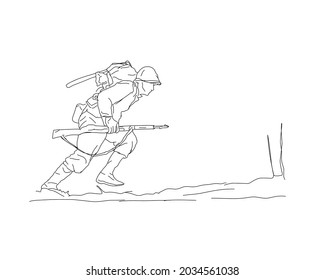 soldier in front line war zone line art vector