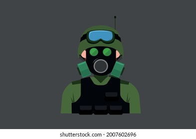 Soldat mit Gasmaske-Symbol, Vektorgrafik-Vorlage für den Einsatz
