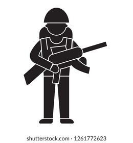 Soldier gear black vector concept icon. Soldier gear flat illustration, sign