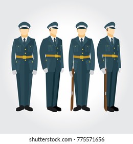 Soldier And Guard Of Honor Vector Illustration Set.